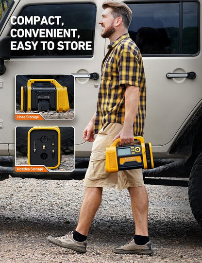 AstroAI TC3 Air Compressor Portable Tire Inflator Offroad Air Compressor for Truck 150PSI with Digital Display Air Pump for Car Heavy Duty for 4x4 Vehicle, RV, SUV, Car Accessories Yellow
