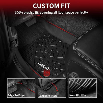 LASFIT Floor Mats for Jeep Wrangler Unlimited 4XE 2021-2024 2025 4 Door Plug-in Hybrid EV-Gas (PHEV), All Weather TPE Custom Fit Car Mats Floor Liners 1st & 2nd Row, Black