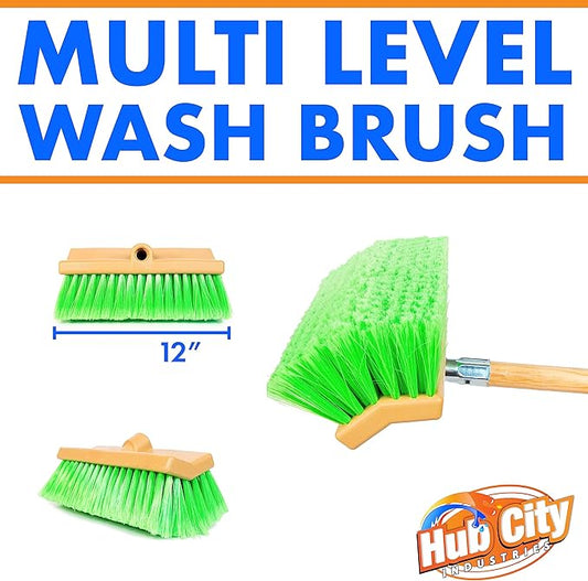 Hub City Industry 10- inch Car Wash Brush, Bi- Level Brush, Soft Nylon Bristle, car Accessories, Cleaning Supplies, Automotive wash Brush,Flagged Green Poly Bristle