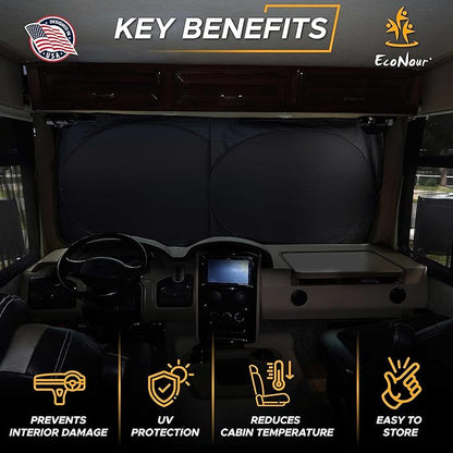 EcoNour Butterfly RV Windshield Sunshade | Windshield Cover Sunshade for UV Rays & Heat Protection, Keeps Your Interior Cool | Fits RVs, Trucks, Motorhomes, Buses | XXL - 102 x 51 inches