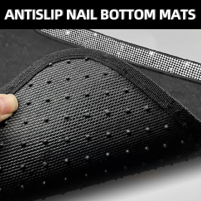 NBTEPEM Bling Car Floor Mats Full Set, Universal Fit Most Cars,SUV, Trucks, 4 pcs Sparkle Glitter Diamond Carpet for Women Girls with Anti-Slip Pad (Silver Diamond)