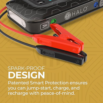 HALO Bolt Air+ 1750 Portable Car Battery Jump Starter | 130 PSI Air Compressor, 59.9Wh USB Power Bank, Large Display, Emergency Floodlight & Charger, Jumps Cars SUVs & Trucks, Inflates Tires — Purple