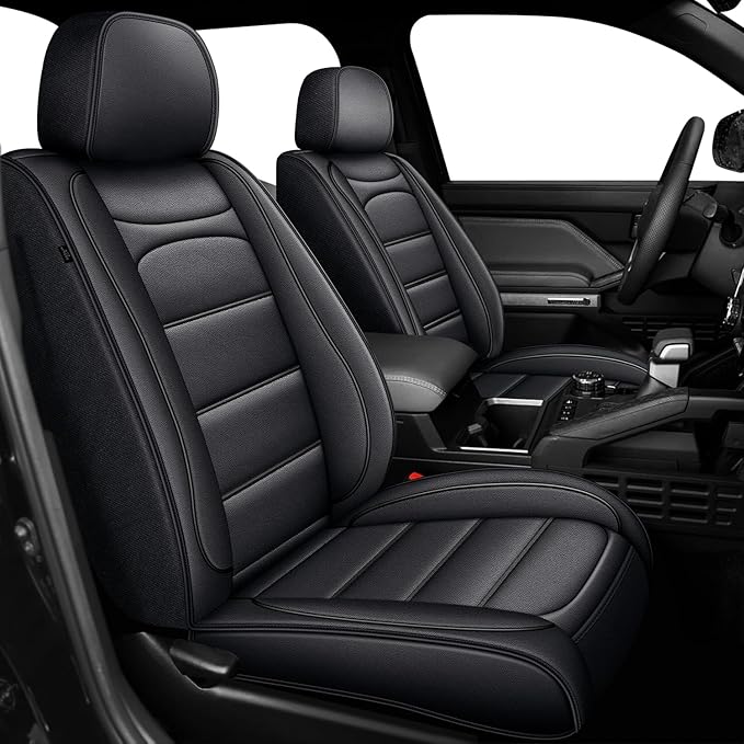 AOMSAZTO Ford Ranger Seat Covers: Front Seat Covers Custom Fit 2019 2020 2021 2022 2023 2024 2025 Ford Ranger XLT/XL/Lariat Waterproof Leather Seat Protector(2 Front Seats, Black)