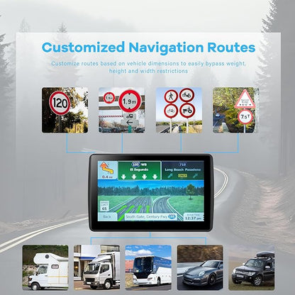 GPS Navigator for Car Truck RV, Latest 2025 Map 7 inch Touch Screen Car GPS, Support Voice Turn Direction Guidance/Speed and Red Light Warning/Custom Truck Routing
