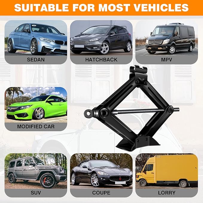 Car Jack Kit,Scissor Jack,Scissor Lift Jack for Car 2 Ton (4409 lbs) Tire Jack Tool Kit Universal Car Emergency Kit with Crank Handle, Heavy Lifting Jack,Portable Tire Changing Kit for Car Truck SUV