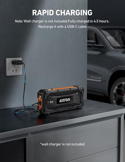 AstroAI S8 Ultra 4000A Jump Starter, 24000mAh Car Starter(All Gas, Up to 12L Diesel Engine), 12V Auto Battery Booster Pack, Jump Box with USB Quick Charge and DC/Type C Port, LED Light, Jumper Cable