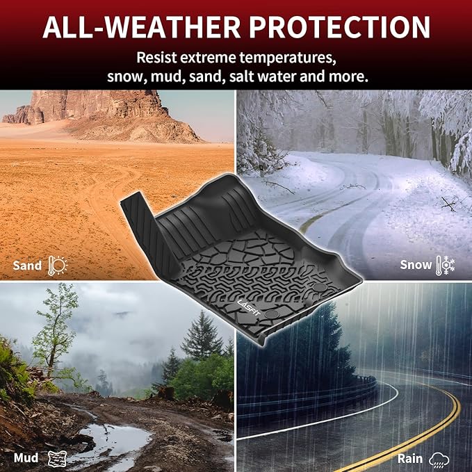 LASFIT Floor Mats for Ford Bronco 4-Door 2025 2024 2023 2022 2021(Not Fit Bronco Sport) TPE All Weather Protector Custom Fit SUV Floor Liners, 1st & 2nd Row, 3pcs Black