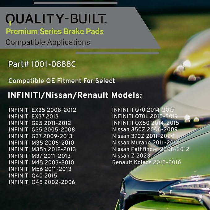 Premium Ceramic Front Brake Pads (1001-0888C) Compatible with 2002-2023 INFINITI/Nissan/ (350Z/370Z/EX35/EX37/G25/G35/G37/M35/M35h/M37/M45/M56/Murano/Pathfinder/Q40/Q45/Q70 & More)