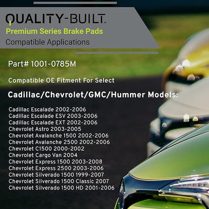 Premium Semi-Metallic Front Brake Pads (1001-0785M) Compatible with 1999-2013 Cadillac/Chevrolet/GMC/Hummer (Avalanche/Escalade/Express/Sierra/Silverado/Suburban/Tahoe/Yukon & More)
