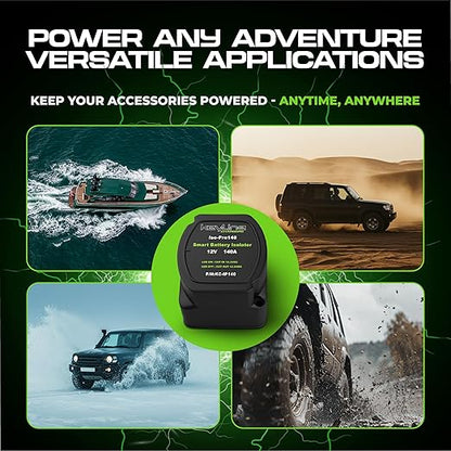 Dual Battery Isolator Kit 12V - 140 Amp Voltage Sensitive Relay (VSR) for Dual Battery Setup - Automatic Disconnect Switch for Car, Truck, RV, UTV, ATV, Marine