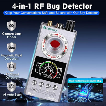 JMDHKK Hidden Camera Detector & Bug Detector – Magnetic Tracker & Wireless Signal Finder for Home, Office, Hotel, Car – Advanced Privacy Protection for Travel & Security（Silver