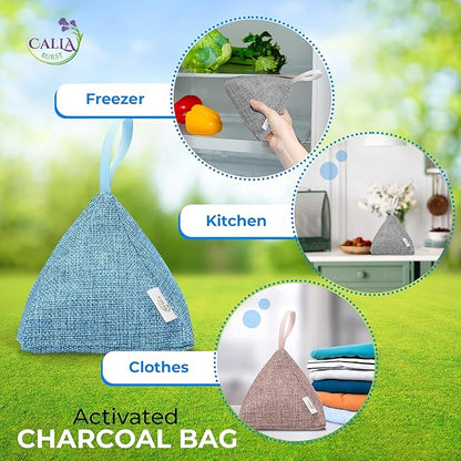 4 Pack Bamboo Charcoal Air Purifier Bags 200 Grams Each - Odor Absorber & Eliminator for Home, Car, Pets, Activated Charcoal Natural Freshener, Eco-Friendly & Reusable (Designer Colors)