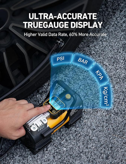 AstroAI Tire Inflator Portable Air Compressor (Up to 150 PSI) Tire Pump for Car 12V DC Digital Air Pump with 12 LEDs Super Bright Light for Bicycle, Motorcycle, Automotive Car Accessories