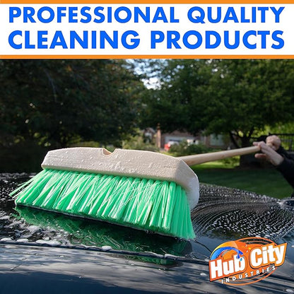 Hub City Industry 10- inch Car Wash Brush, Soft Nylon Bristle, car Accessories, Cleaning Supplies, Automotive wash Brush, Commercial Vehicle Scrub Brush, Flagged Green Poly Bristle