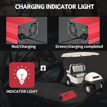 48V Golf Cart Battery Charger for 12A Club Car,with 3 Pin Round Plug, 12 Amp Golf Cart Battery Charger 48 Volt Club Car Charger,16FT