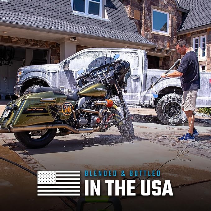 Slick Products Wash & Wax Extra Thick Foaming Cleaning Solution Motorcycle, Truck, Trailer, Boat, Car Wash Soap - Works With Foam Cannon, Foam Gun, Sprayers, Buckets, 16 oz., Tropical Scent