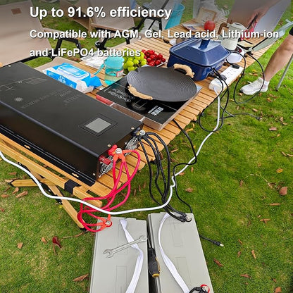WZRELB 6000W Split Phase Pure Sine Wave Inverter, 48V DC to 120V/240V AC, 4 AC Outlets, Hardwire Terminal, High Efficiency up to 91.6%