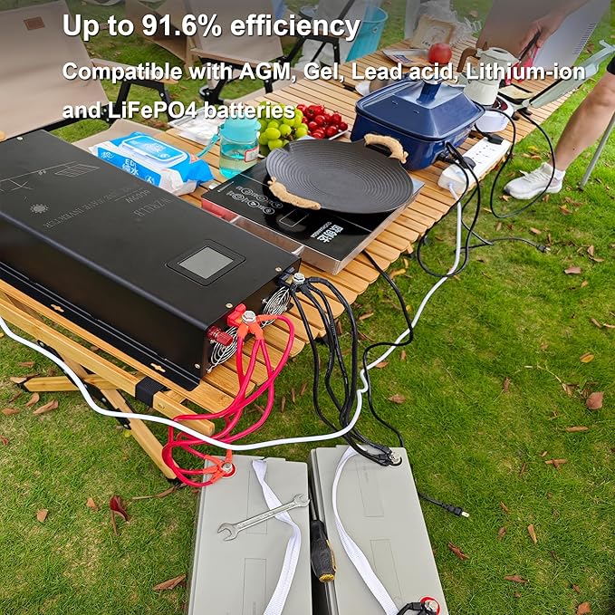WZRELB 6000W Split Phase Pure Sine Wave Inverter, 24V DC to 120V/240V AC, 4 AC Outlets, Hardwire Terminal, High Efficiency up to 91.6%