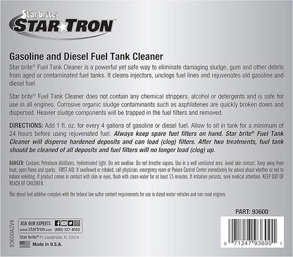 STAR BRITE Star Tron Fuel Tank Cleaner - Remove Sludge, Varnish & Other Deposits - Rejuvenate Old, Stale Fuel - Concentrated Formula Works In Gas Tanks & Diesel Tanks - 1 GAL (093600)