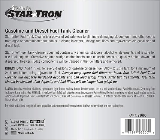 STAR BRITE Star Tron Fuel Tank Cleaner - Remove Sludge, Varnish & Other Deposits - Rejuvenate Old, Stale Fuel - Concentrated Formula Works In Gas Tanks & Diesel Tanks - 1 GAL (093600)