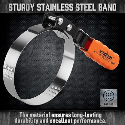 HORUSDY Large Swivel Oil Filter Wrench, 4" to 4-1/2" Ajustable Car Oil Filter Removal Tool, Durable & Easy Operation