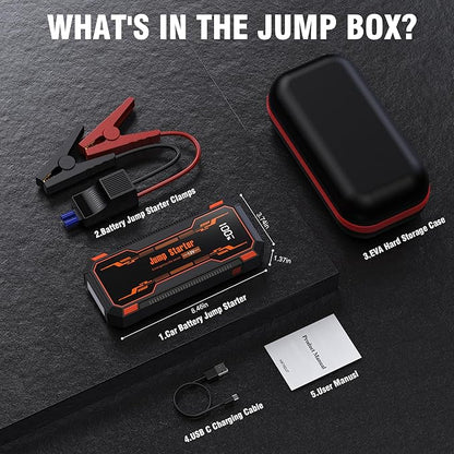 Car Jump Starter 6000A Car Battery Jump Starter Portable,12V Battery Jumper Starter Portable(10.0L Gas/8.0L Diesel),LCD Display Jump Box Jump Starter Battery Pack with Jumper Cable&Flashlight-Orange