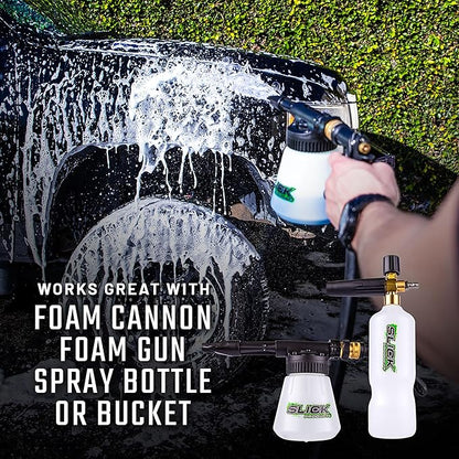 Slick Products Wash & Wax Extra Thick Foaming Cleaning Solution Motorcycle, Truck, Trailer, Boat, Car Wash Soap - Works With Foam Cannon, Foam Gun, Sprayers, Buckets, 32 oz., Tropical Scent