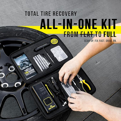 Tire Repair Kit with Air Compressor Car Emergency Kit with Universal Tire Plugs Repair Nails To Fix Punctures Roadside Assistance for Car Truck SUV Motorcycle ATV Tractor Trailer.