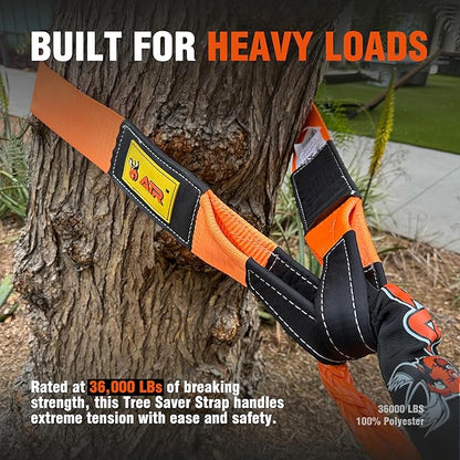 ATR Tree Saver Strap 3.5" x 8ft – 36,000 lbs Break Strength, Heavy Duty Tow Strap for Winch, Off-Road Recovery, Truck, Jeep, Short Polyester Recovery Rope with Loops