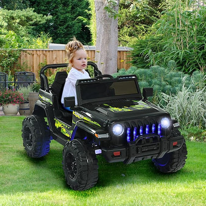 INFANS Kids Ride on Car Truck with 2.4G Remote Control, 12V Battery Powered Electric Cars for Kids w/3 Speeds, Battery Display, LED Lights, Safety Belt, Music & Horn, Bluetooth/FM/USB (Dark Black)