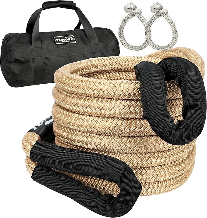 Nylon Kinetic Recovery Tow Rope Heavy Duty Offroad Snatch Strap for for Trucks SUV UTV ATV Tractor Car Jeep, Tractor, Bobcat, Ram 2500, Silverado 2500, Ford F250 (Golden, 1" x 30')