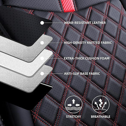 Custom Fit RAV4 Seat Covers for 2019-2025 Toyota RAV4 Hybrid LE,XLE,XLE Premium,Limited Full Coverage Waterproof Leather Car Seat Covers Full Set (Black with Red Trim)