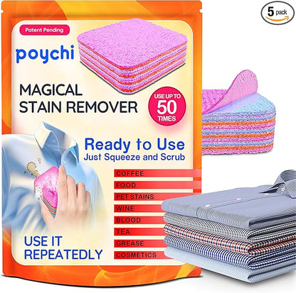 Magical Fiber Stain Remover- Use as Spot Remover- No Dry Cleaning Food, Grease, Coffee Off Laundry, Tea, Fabric, Pet Stains, Stain Remover Sponge Clothes, Carpet, Sofa, Mattress & Upholstery (5 Pack)