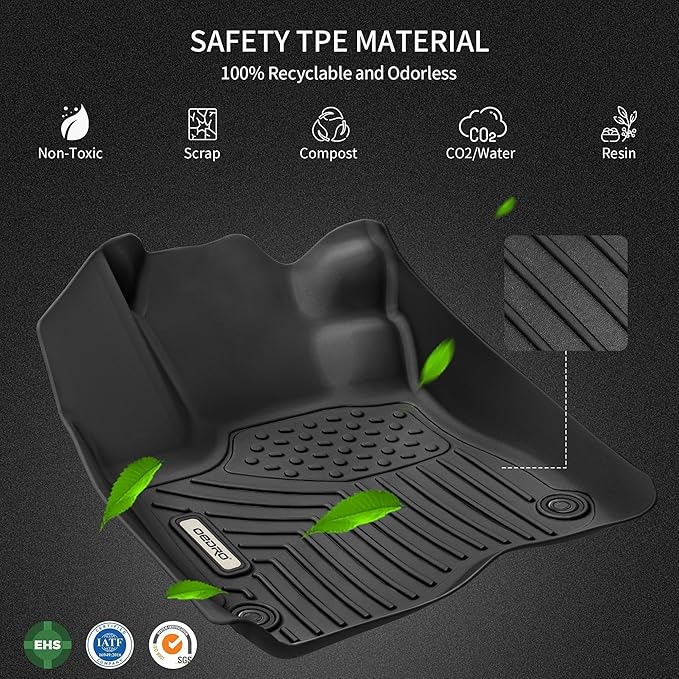 OEDRO Floor Mats Fit for Toyota Tacoma Double Cab 2005-2011, TPE All Weather Custom Fit Tacoma Car Mats, Front & 2nd Seat 2 Row Floor Liner Set, Black