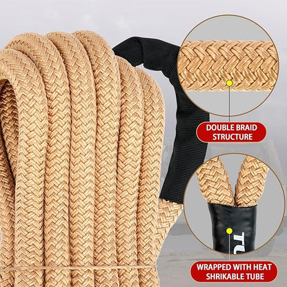Nylon Kinetic Recovery Tow Rope Heavy Duty Offroad Snatch Strap for for Trucks SUV UTV ATV Tractor Car Jeep, Tractor, Bobcat, Ram 2500, Silverado 2500, Ford F250 (Golden, 7/8" x 20')