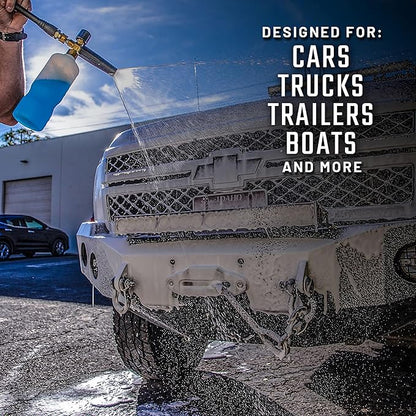 Slick Products Wash & Wax Extra Thick Foaming Cleaning Solution Motorcycle, Truck, Trailer, Boat, Car Wash Soap - Works With Foam Cannon, Foam Gun, Sprayers, Buckets, 16 oz., Tropical Scent
