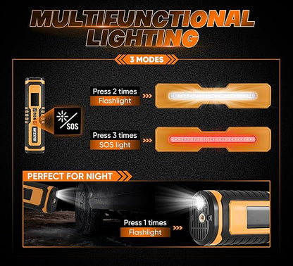 Cordless Tire Inflator for Car with 3 Light Modes and Automotive Power Cords, Electric Air Pump(Type-C) (150PSI)(6000mah Battery), Digital Air Compressor for Motorcycle, Bike, Truck and Ball