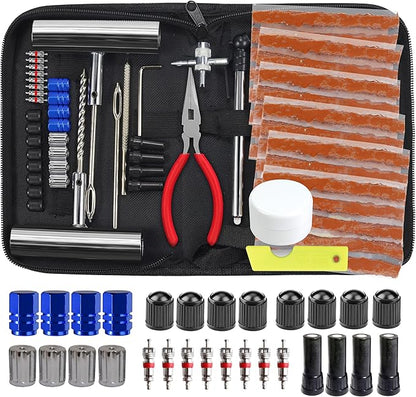 Tire Repair Kit, 68pcs Heavy Duty Tire Plug Kit, Universal Tire Repair Tools Flat Tire Puncture Repair for Car, Motorcycle, Truck, SUV, RV, ATV, Tractor, Trailer Fix Punctures and Plug Flats Patch Kit