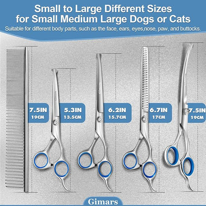 Gimars Titanium Coated Professional 6 in 1 4CR Stainless Steel Dog Grooming Scissors with Safety Round Tip, Heavy Duty Pet Grooming Scissor for Dogs, Cats and Other Animals