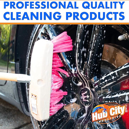 Hub City Industry 10- inch Car Wash Brush, Soft Nylon Bristle, car Accessories, Cleaning Supplies, Automotive wash Brush, Commercial Vehicle Scrub Brush, Flagged Red Poly Bristle