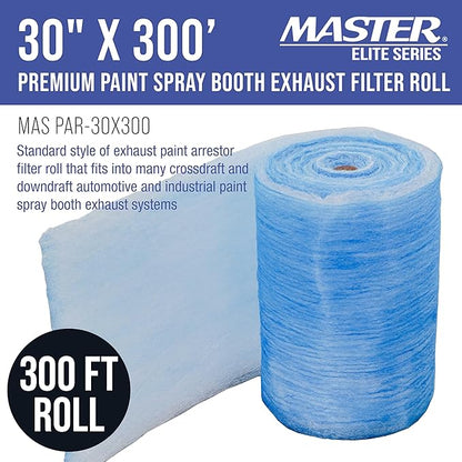 Master Airbrush Elite Paint Spray Booth Exhaust Filter Roll 30" x 300' - 18 Gram Heavy-Duty Fiberglass Paint Arrestor for Filtering Overspray Particles in Auto Body Shops & Refinish Booths