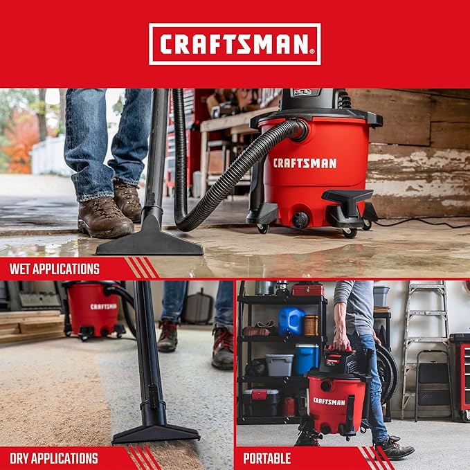 CRAFTSMAN CMXEVBE17590 9 Gallon 4.25 Peak HP Wet Dry Vac, Portable Shop Vacuum Wet and Dry with Filter, Dust Bag, Hose, Car Cleaning Kit and Micro Cleaning Kit for Home and Garage Cleaning