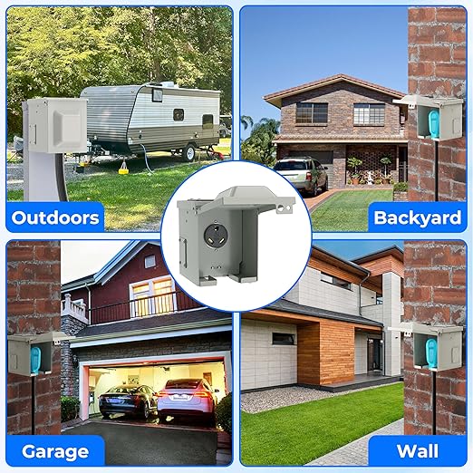 30 Amp RV Power Outlet Box, NEMA TT-30R 125V RV Outdoor Electrical Receptacle Panel, Weatherproof, for RV Camper Travel Trailer Electric Car Generator