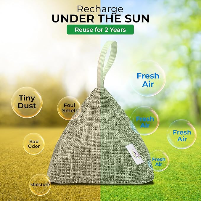 4 Pack Bamboo Charcoal Air Purifier Bags 200 Grams Each - Odor Absorber & Eliminator for Home, Car, Pets, Activated Charcoal Natural Freshener, Eco-Friendly & Reusable (Designer Colors)