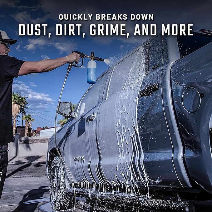 Slick Products Wash & Wax Extra Thick Foaming Cleaning Solution Motorcycle, Truck, Trailer, Boat, Car Wash Soap - Works With Foam Cannon, Foam Gun, Sprayers, Buckets, 128 oz., Tropical Scent