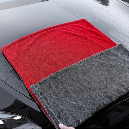 LIVOS Extra Large Car Drying Towel, Twisted Terry Microfiber Towels for Cars, 1000GSM Professional Quick Dry Cleaning Cloth for Car, Scratch-Free, Absorbent Wash Towel, 25" x 36" (Red&Grey)