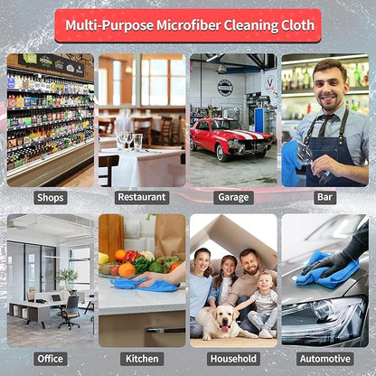 HOMERHYME Shop Towels, 100 Pack Microfiber Towels for Cars, Microfiber Cleaning Cloths, Bulk Multipurpose Lint-Free Cleaning Rag for Mechanic Automotive Garage Office, 11.5"*11.5" Blue