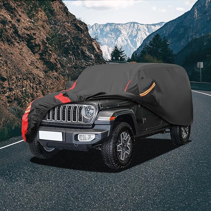 Car Cover Automobiles Waterproof All Weater Compatible with Jeep Wrangler Cover 4 Door, Outdoor Full Exterior for Covers Fits 2006-2023 JK JL
