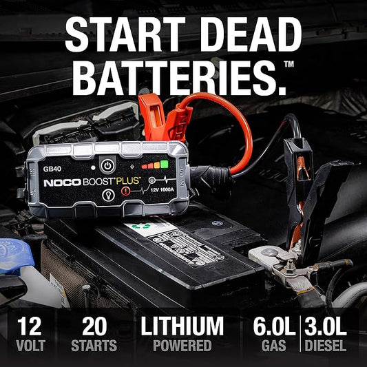 NOCO Boost GB40: 1000A UltraSafe Jump Starter – 12V Lithium Battery Booster Pack, Portable Jump Box, Power Bank & Jumper Cables - for 6.0L Gas and 3.0L Diesel Engines