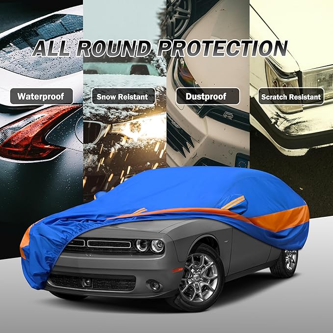 Heavy Duty Outdoor Car Cover Windproof All Weather Waterproof Sun Rain UV Dust Snow Protection Outdoor,Fit Toyota,Camry,Tesla Model 3,Honda Accord,Nissan Altima,Kia K5 etc.Size A4